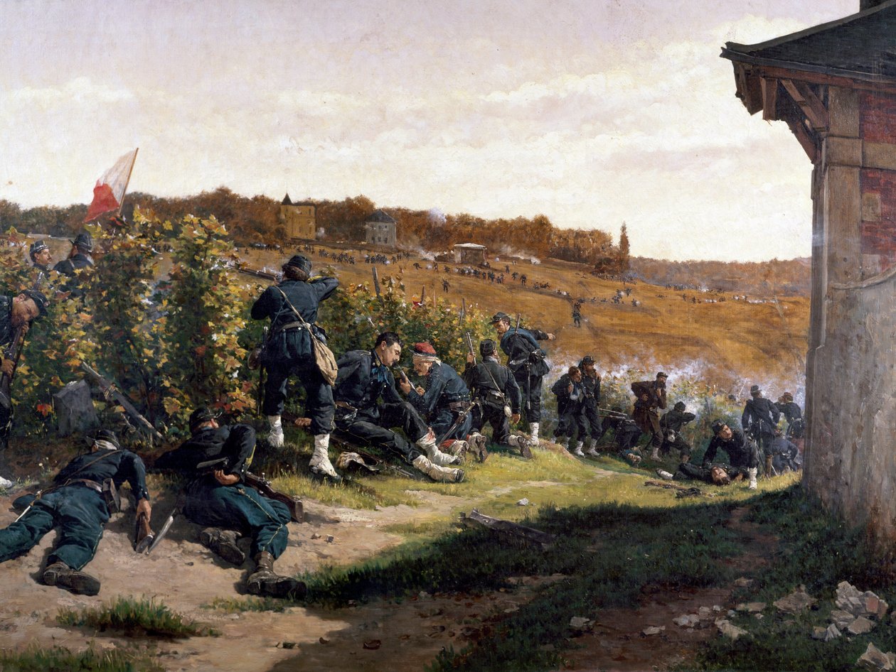 A Tirailleurs de la Seine a rueil-malmaison-i csatában, 1870. október 21., részlet alkotó: Etienne Prosper Berne Bellecour