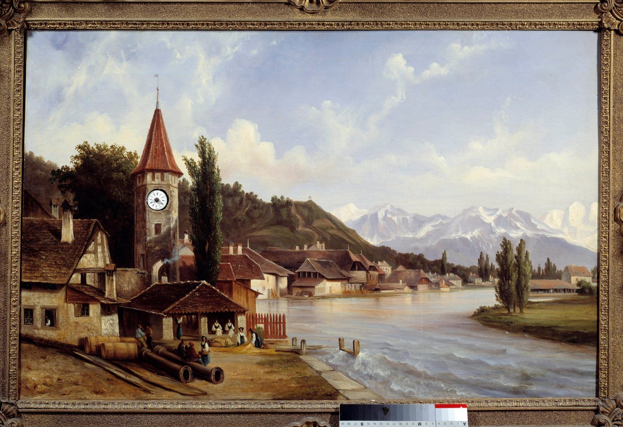 Kilátás a svájci Thun falura. Etienne Raffort festménye (1802-1895) alkotó: Etienne Raffort