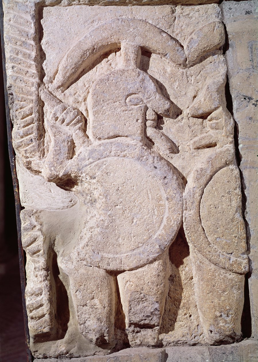 Ősi sztélé egy harcos domborművével alkotó: Etruscan