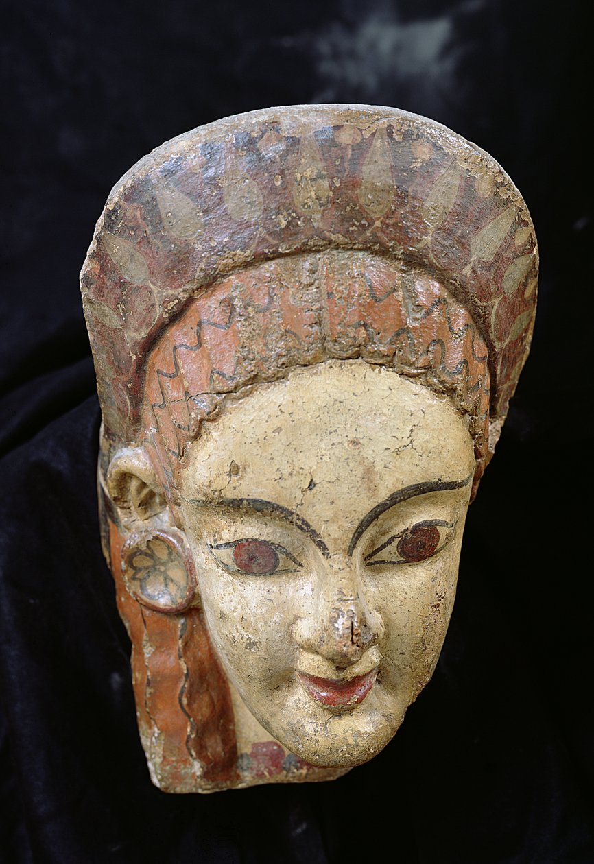 Antefix női fejjel, Cerveteriből (kerámia) alkotó: Etruscan