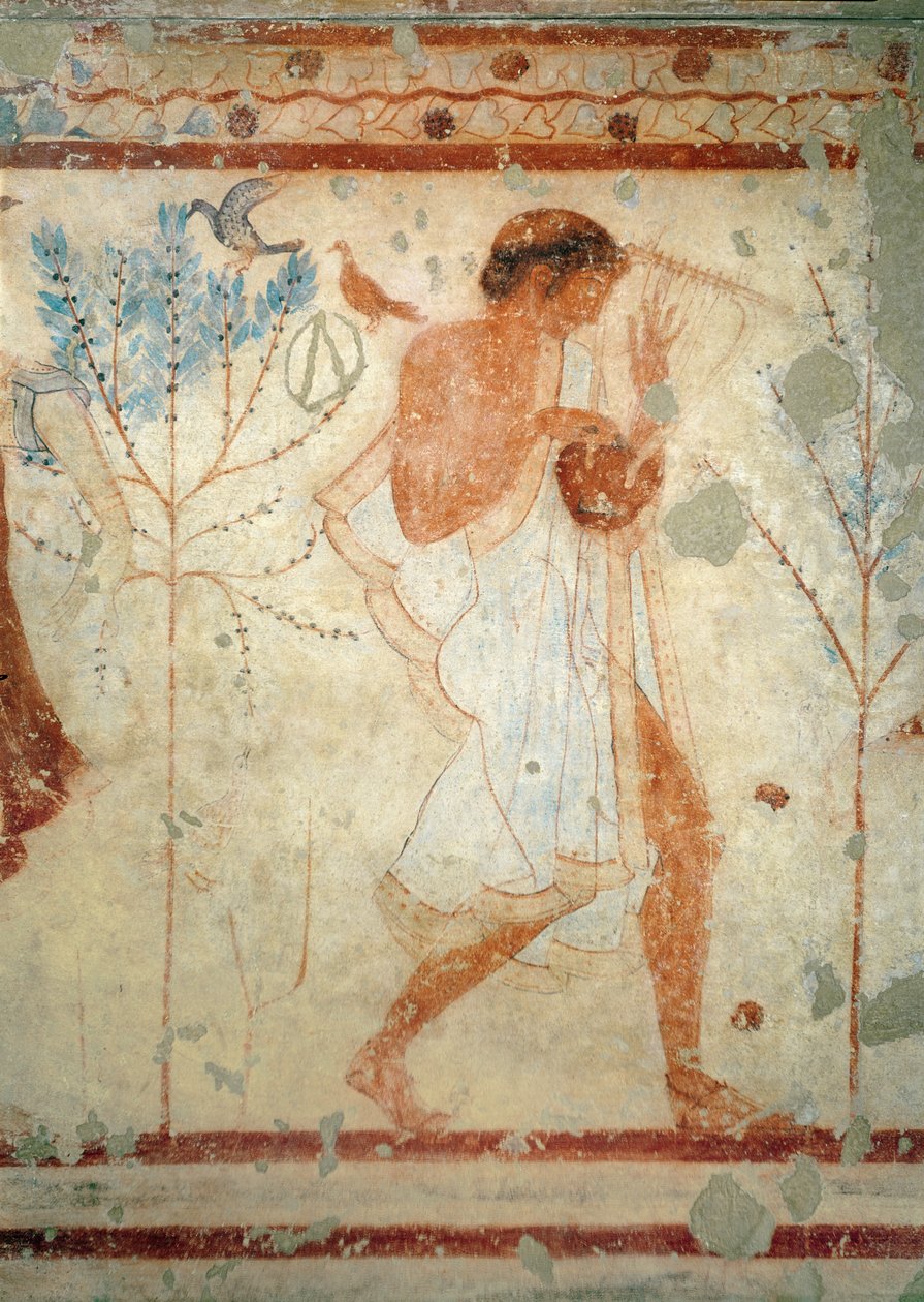 Citrán vagy lírán játszó zenész, a Triklinium sírjából, Kr.e. 470 körül (falfestmény) (lásd még 407461) alkotó: Etruscan