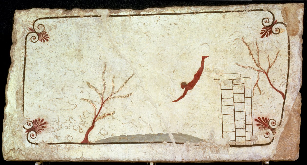 Festmény a búvár sírjából a paestumi déli temetőből, ie 480-470 alkotó: Etruscan