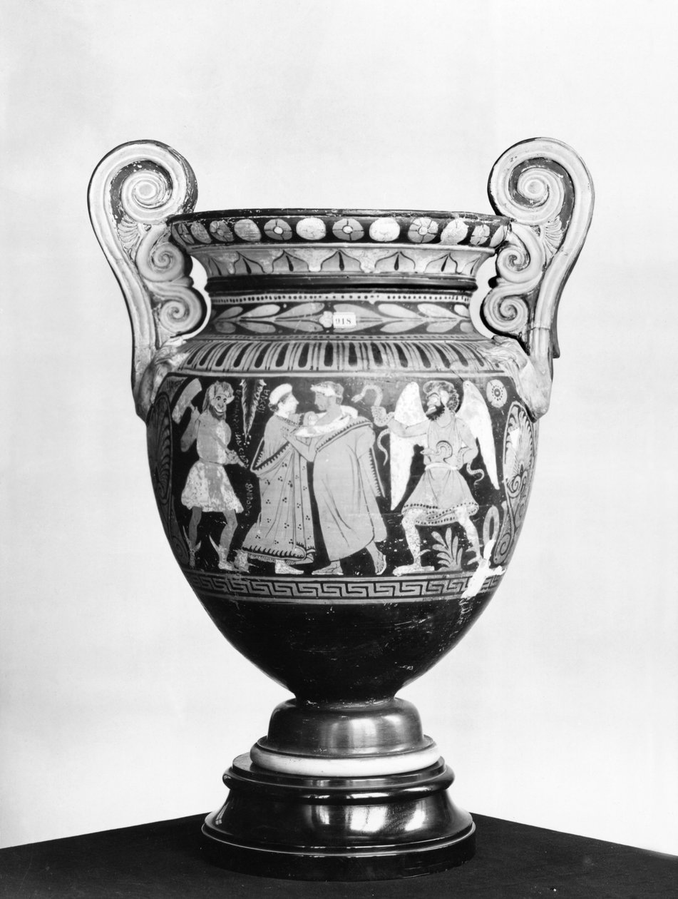 Alcestis és Admetus elválását ábrázoló vörös alakos amfora (kerámia) alkotó: Etruscan