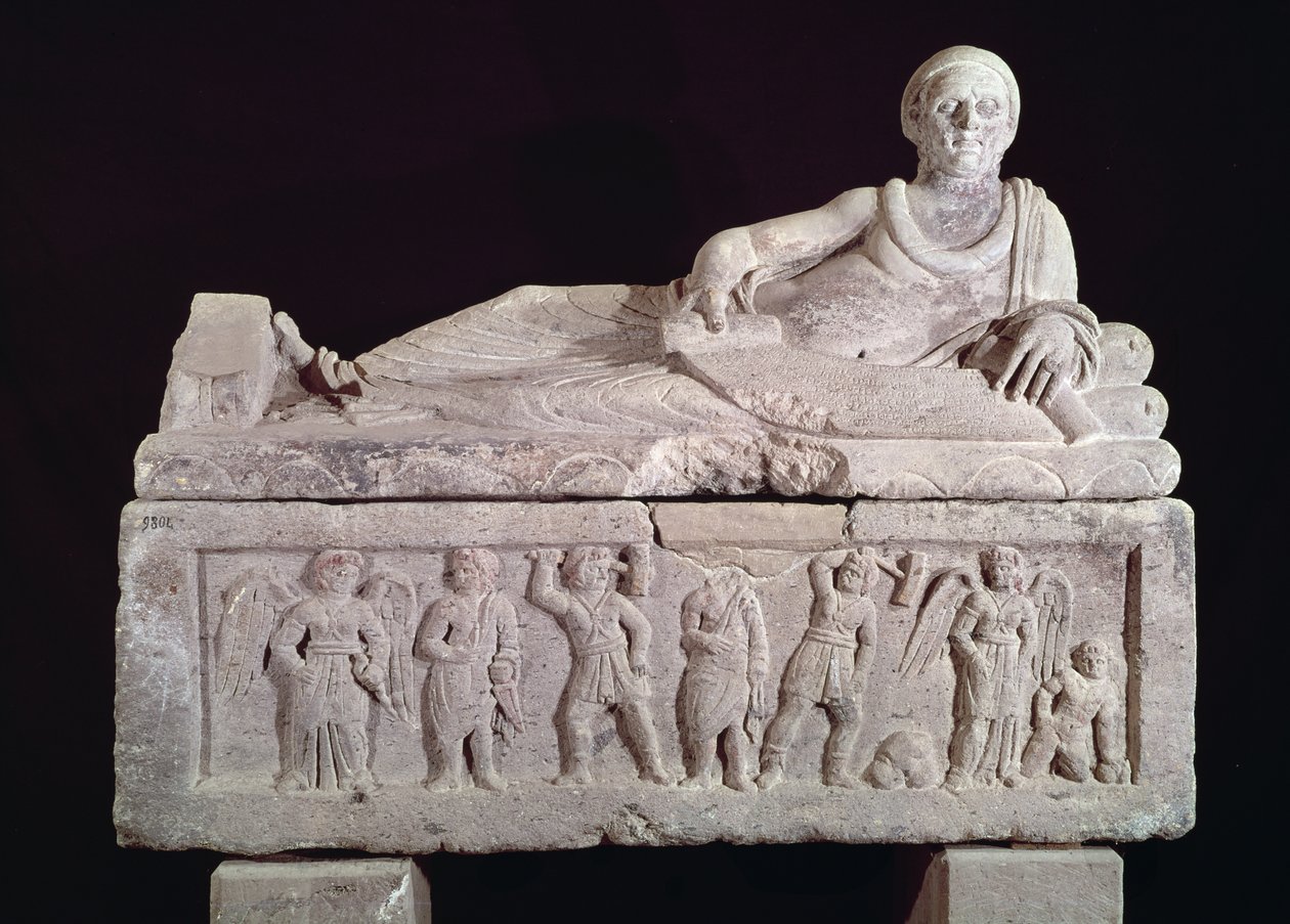 Laris Pulena magisztrátus szarkofágja, előtte kitekert tekerccsel, Kr. e. 3. század vége (terrakotta) alkotó: Etruscan