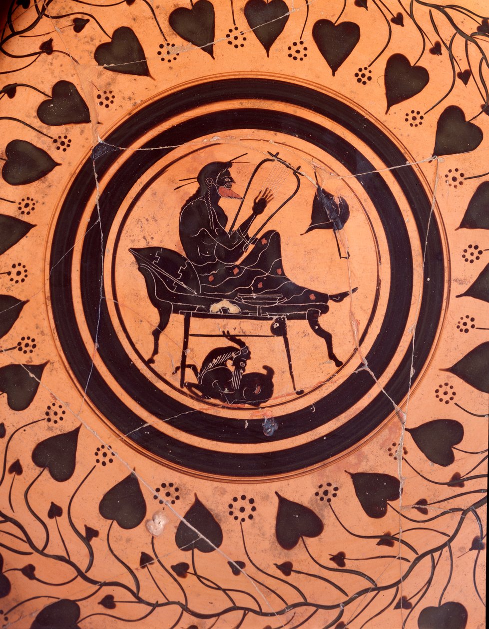 Lírajátékos – Fekete kerámiaváza alakja Falerii Veteresből, Kr.e. 6. század alkotó: Etruscan