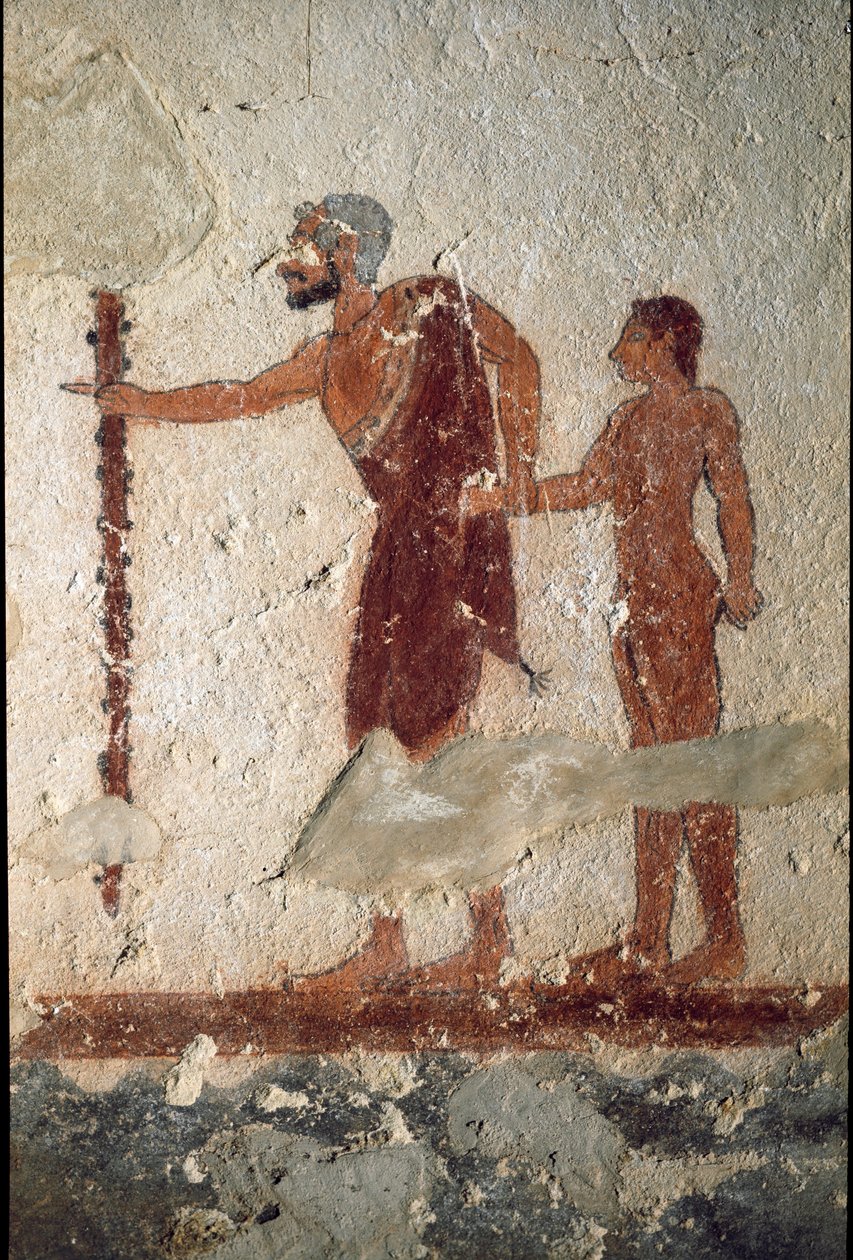 Egy öregember egy fiatalember kíséretében (Freskó, részlet, Kr.e. 530) alkotó: Etruscan