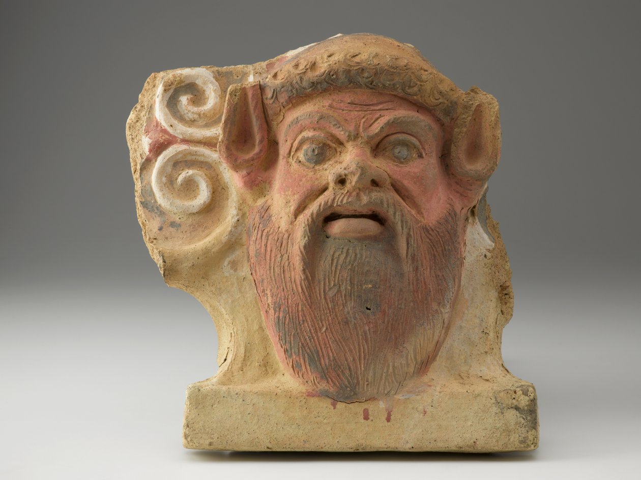 Előfix szatírfej alakban, 5. század közepe (terrakotta pigmenttel) alkotó: Etruscan