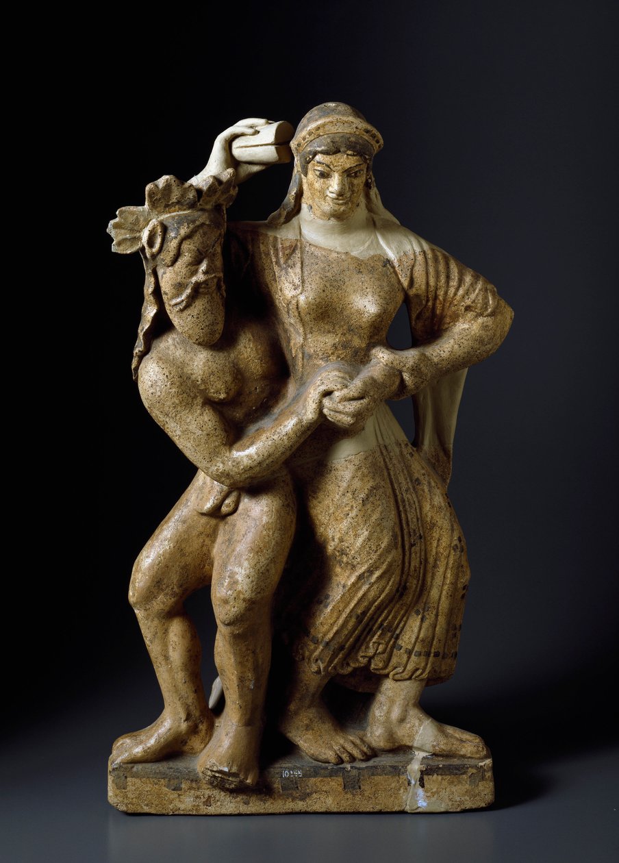 Etruszk ókor: „” Szatíra és táncos menád ”” Terrakotta szobor a Mater matuta a Satricum templomból. Kr.e. 480. Homályos. 59 cm Róma, Villa Giulia Nemzeti Múzeum alkotó: Etruscan