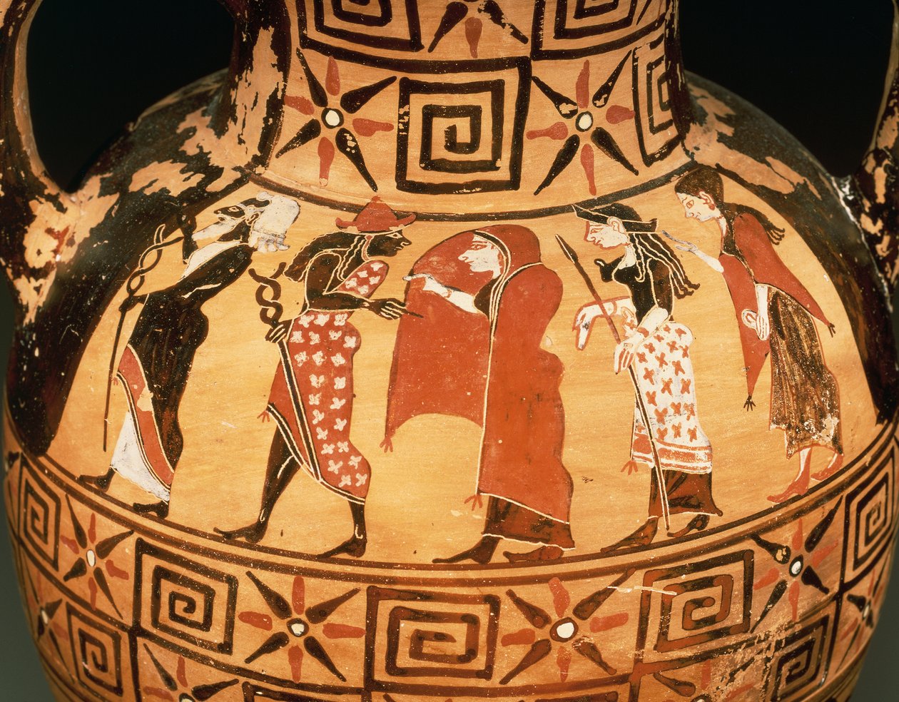 Fekete figurás amfora Párizs ítéletét ábrázolva (kerámia) alkotó: Etruscan