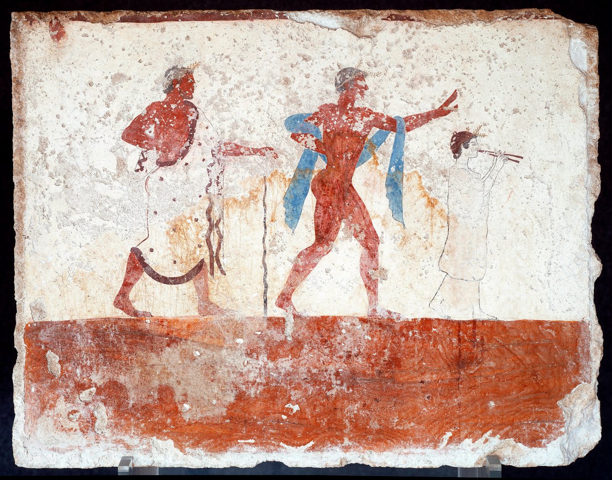 Etruszk művészet: fiatal ephebe, zenész és ceremóniamester. A „búvár” sírjának freskója. Paestum déli temetőjéből. Kr.e. 480-470. Museo Archeologico Nazionale, Paestum alkotó: Etruscan
