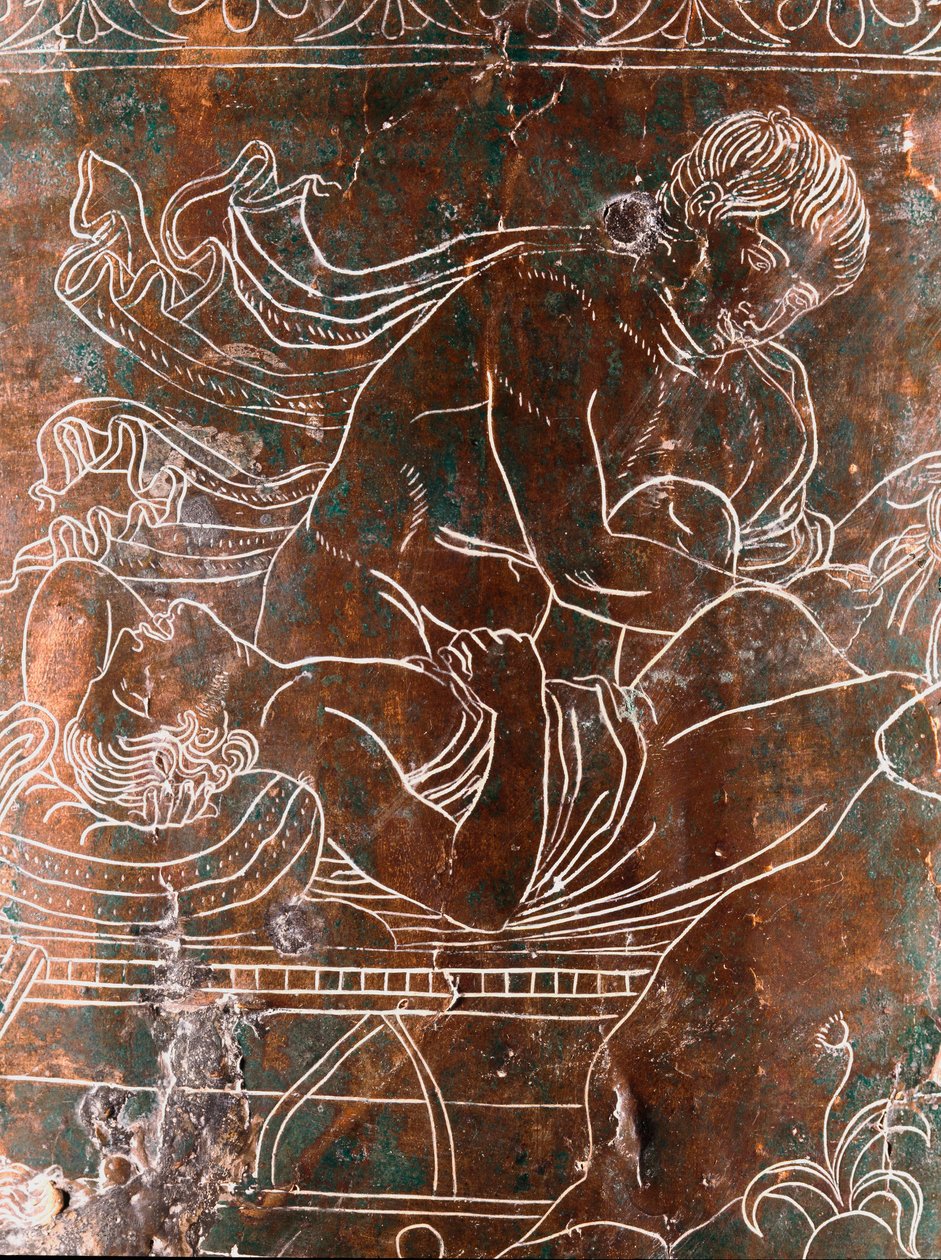 Etruszk művészet: a bronz Ficoroni Cistus részlete, amely az argonauták legendáját jelképezi: Argos hajója. Preneste-ből (Palestrina). Kr.e. 340. Museo Nazionale di Villa Giulia, Róma alkotó: Etruscan