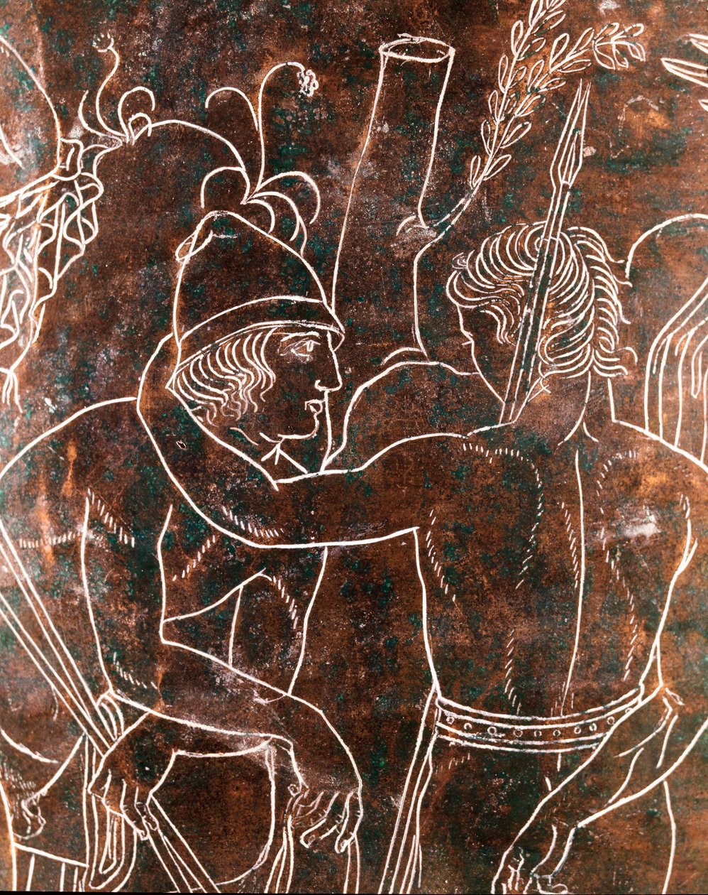 Etruszk művészet: az argonauták legendáját képviselő bronz Ficoroni Cistus részlete. Preneste-ből (Palestrina). Kr.e. 340. Villa Giulia Nemzeti Múzeum, Róma alkotó: Etruscan