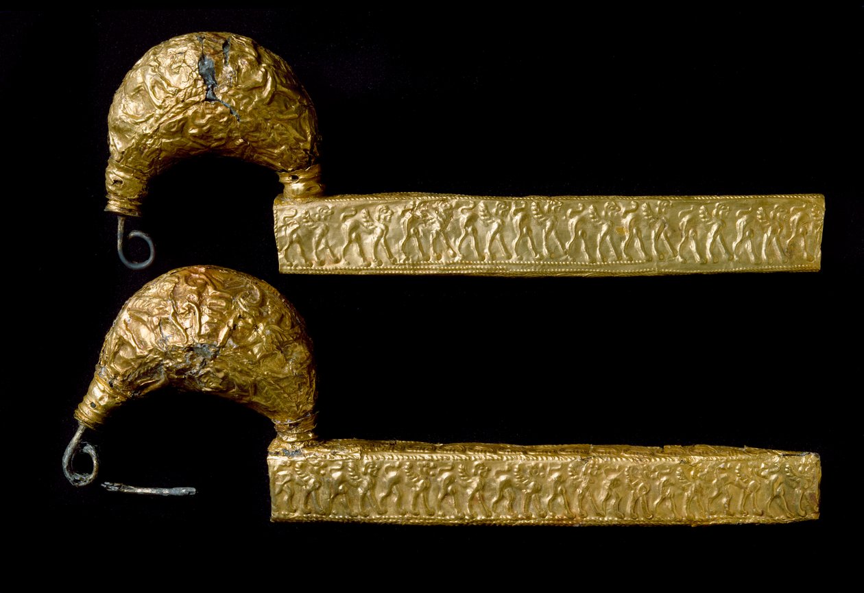 Etruszk művészet: aranyból készült fibulák (tűk). KR. E. 630. A Licteur (Littore) sírjából egy Vetulonia (vagy Vetulonium). Dim. 21 cm Firenze, Museo Archeologico alkotó: Etruscan