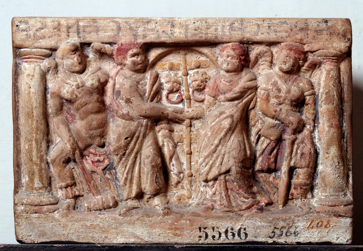 Etruszk civilizáció: Terrakotta urna Chiusi Olaszországból - Kr.e. 2. század Mérete 20x30 cm (Etruszk művészet: terrakotta urna Kr.e. 2. század) Firenze, Museo Archeologico, inv 5566 alkotó: Etruscan