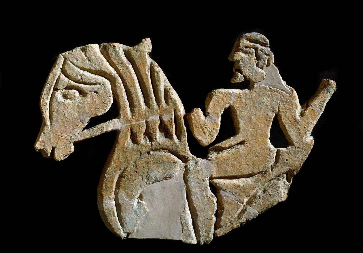 Etruszk civilizáció: lovas alakra faragott akroter. Kr.e. 7. század Murlo palotájából. Firenze, Soprintendenza Archeologica alkotó: Etruscan