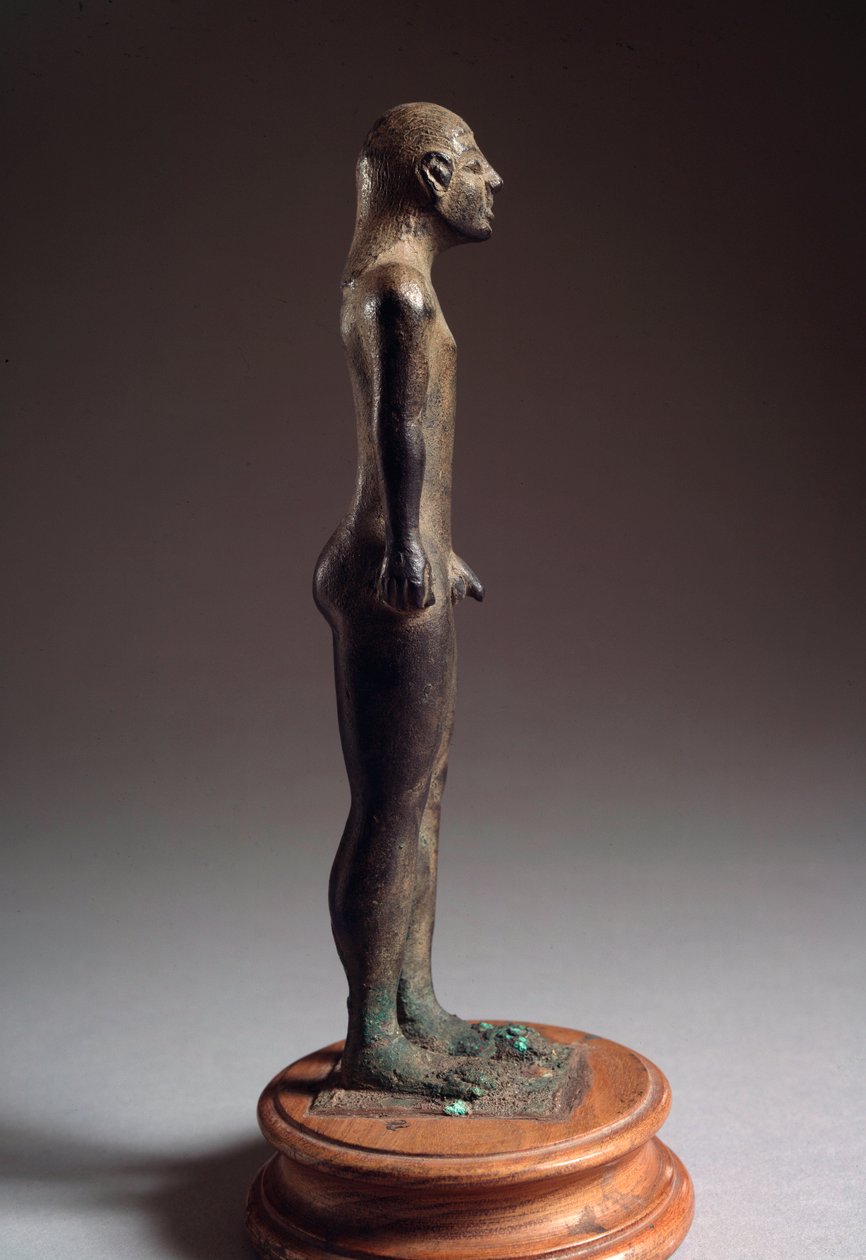 Etruszk civilizáció: "" kouros"" bronz szobor, Talamonéből, Olaszországból, Kr.e. 540-530, átmérője 21 cm alkotó: Etruscan