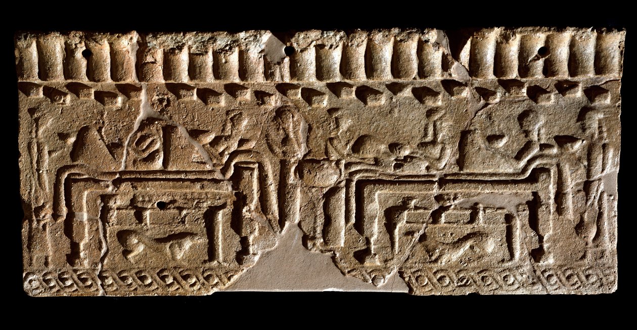 Etruszk civilizáció: lakomajelenettel díszített terrakotta fríz. Kr.e. 580 Dim. 24x54 cm. A Murlo palotából. Murlo, Antiquarium Comunale alkotó: Etruscan