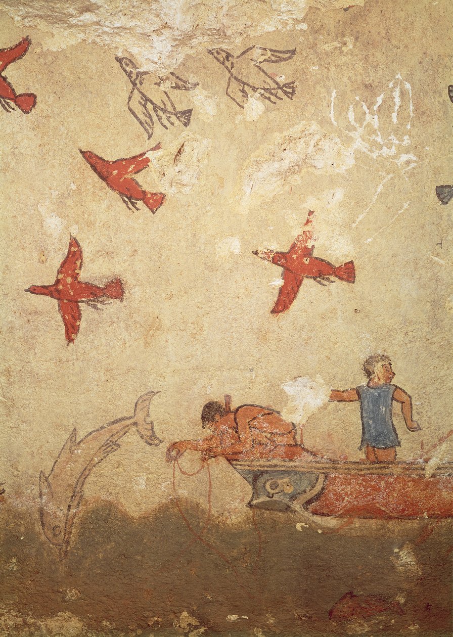 Halászhajó, a Vadászat és Halászat sírjából, Kr.e. 520-10 (falfestmény) alkotó: Etruscan