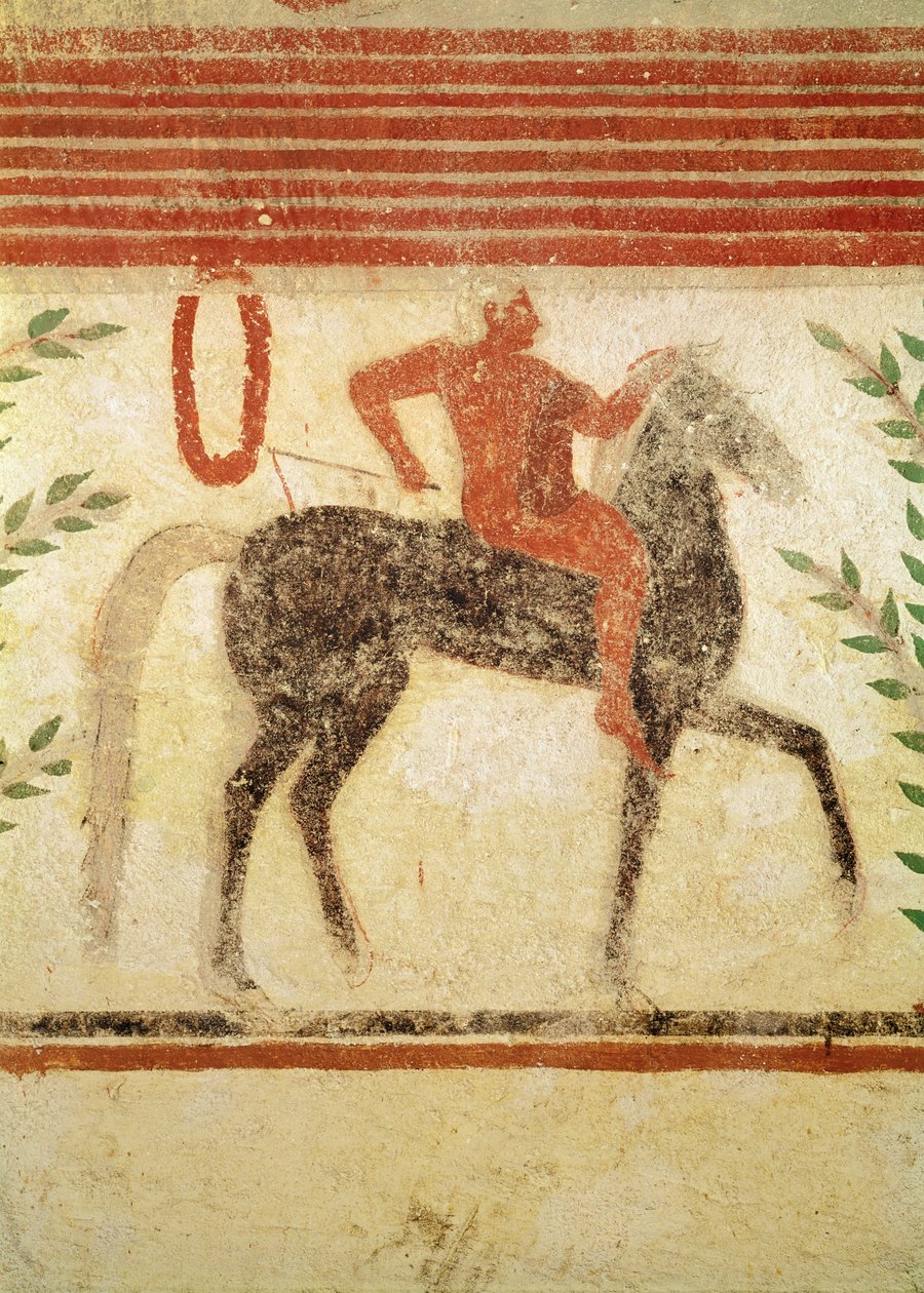 Lovas, bal kéz, a báró sírjából, Kr.e. 500 körül (falfestmény) alkotó: Etruscan