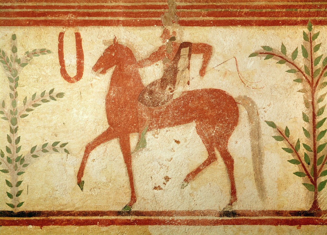 Lovas, jobb oldal, a Báró sírjából, Kr.e. 500 körül (falfestmény) alkotó: Etruscan