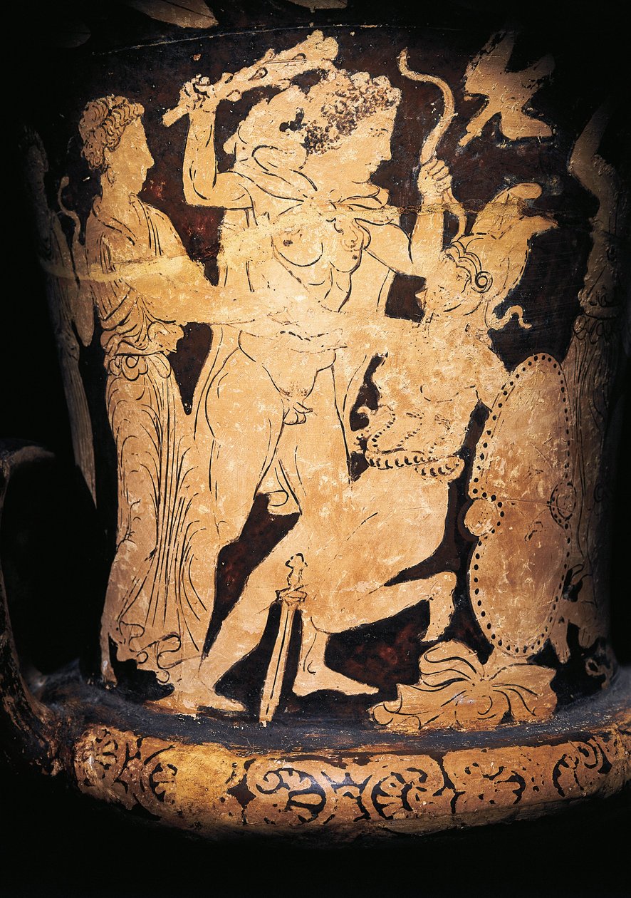Olaszország, Umbria, Perugia, Vulci Iskola festette, a Vulci Iskola által festett vörösalakú kehelykáter (bor és víz keverésére használt váza) alkotó: Etruscan