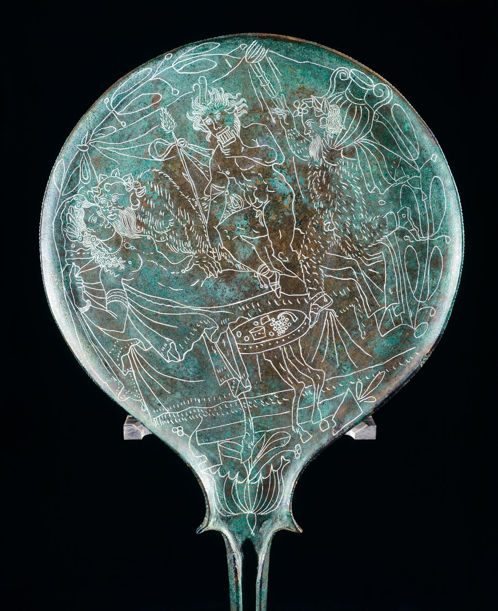 Bankett jelenetet ábrázoló tükör, bronz műtárgy Preneste-ből (Lazio). Etruszk civilizáció, Kr. e. 4. század. alkotó: Etruscan