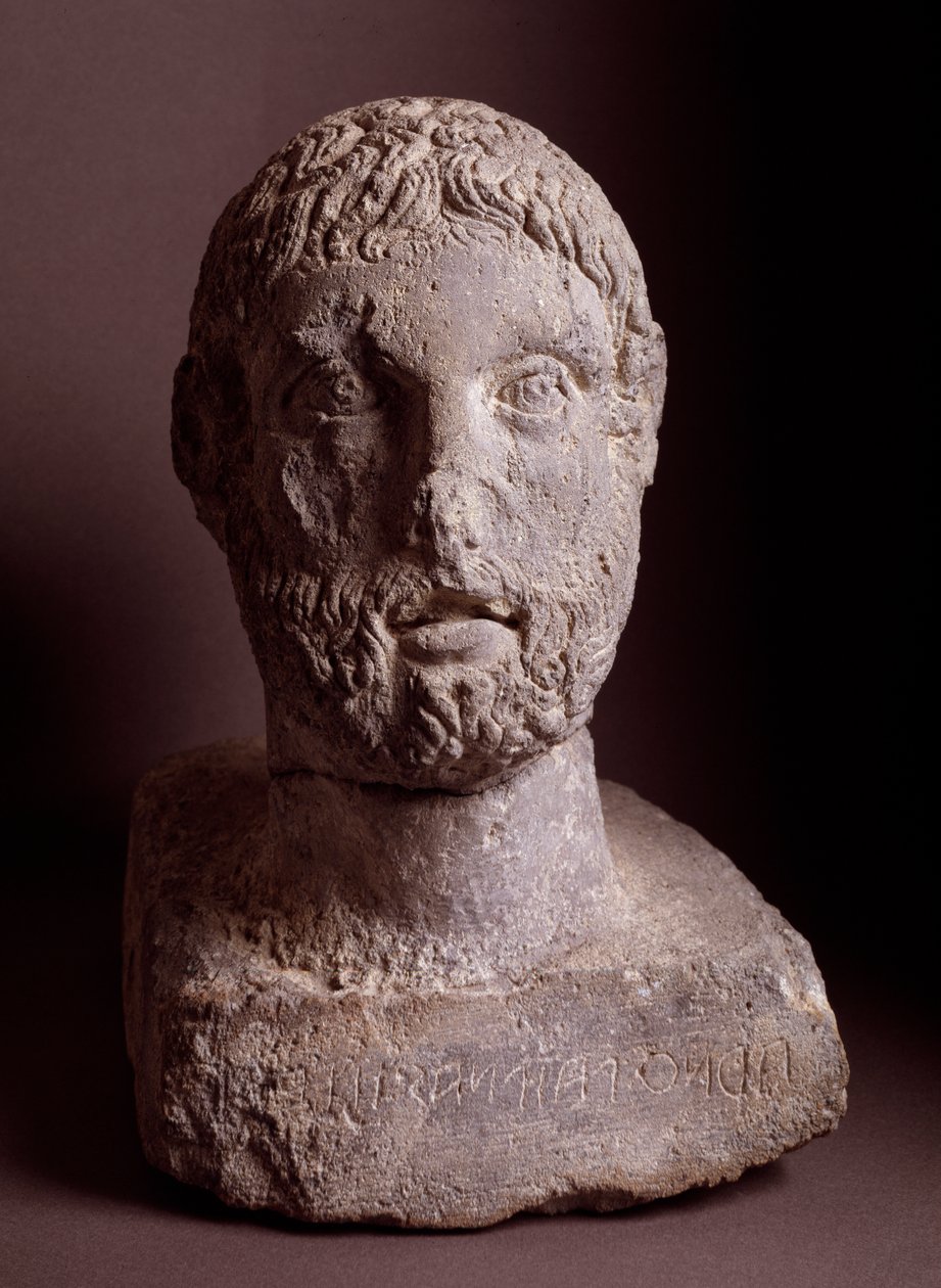 Arnth Paipnas feje, mészkő szobor, Kr.e. 3. század alkotó: Etruscan Etruscan