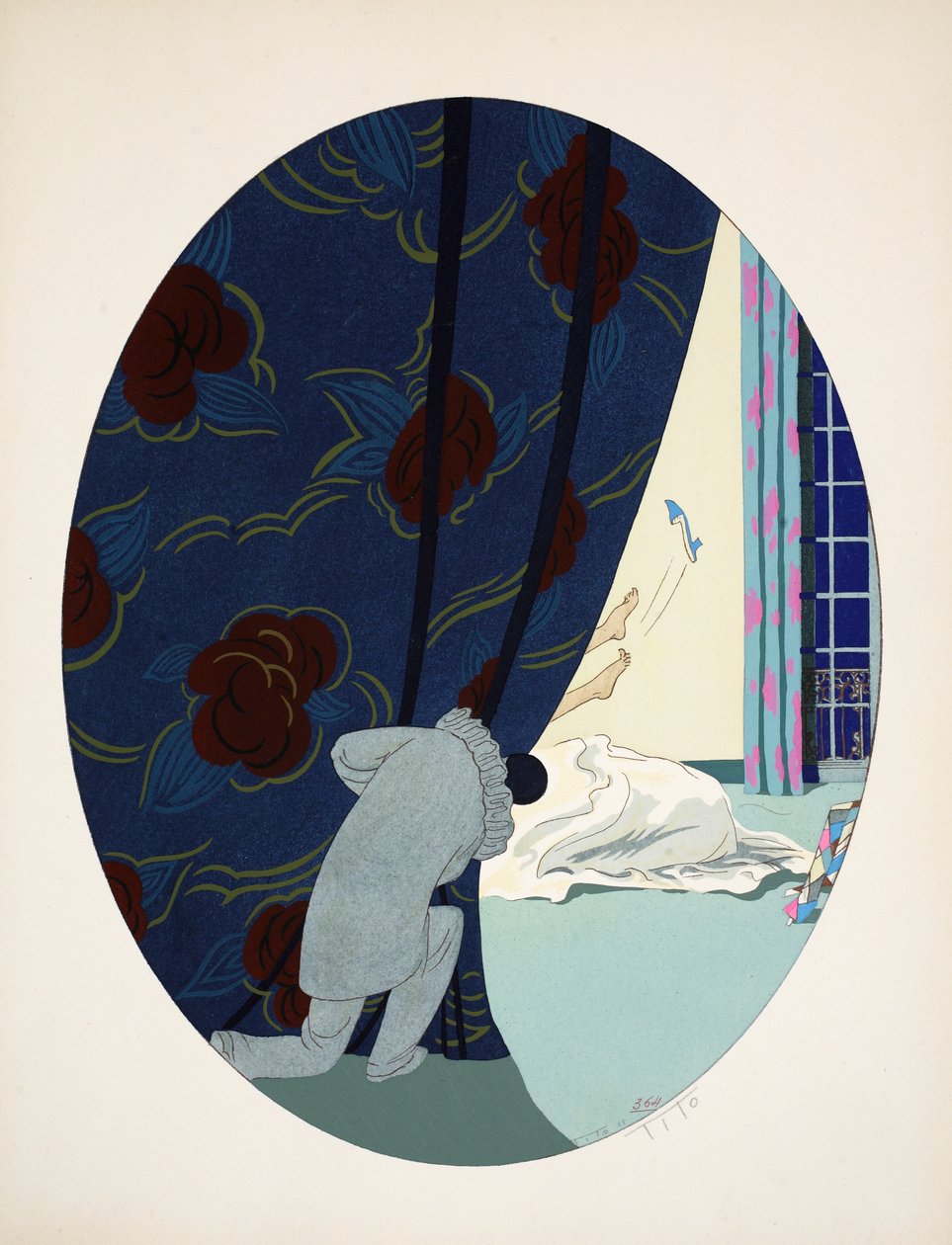 Az öt érzék – hallás, látás, szaglás, tapintás és ízlelés, kocsma. Párizs, 1925 (stencilnyomat) alkotó: Ettore Tito