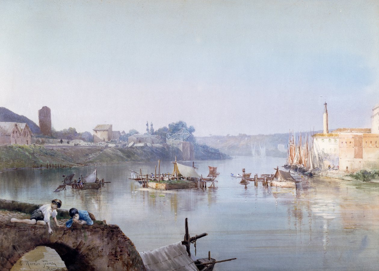 Halászok Ripa Grandében, Ettore Roesler Franz (1845-1907), akvarell. alkotó: Ettore Roesler Franz