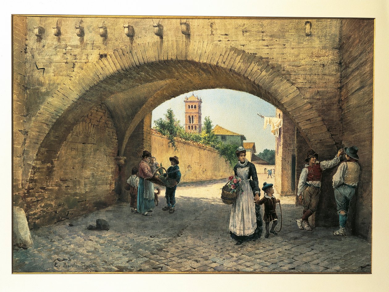 Olaszország, Róma, Ettore Roesler Franz Tolomei íve, akvarell alkotó: Ettore Roesler Franz
