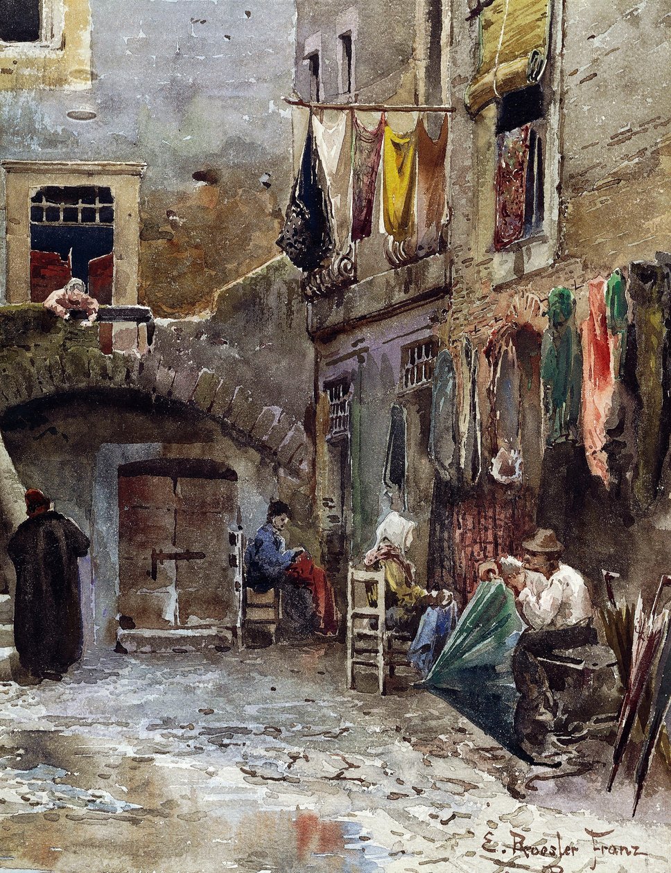 Középkori maradványok a római gettóban, Ettore Roesler Franz (1845-1907), akvarell a Vanished Rome sorozatból, Részlet, Olaszország alkotó: Ettore Roesler Franz