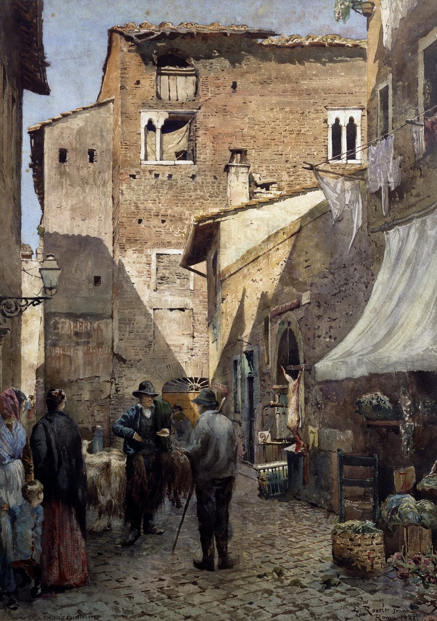 Pierleoni régi házai Rómában, Ettore Roesler Franz (1845-1907) akvarellje, Olaszország alkotó: Ettore Roesler Franz