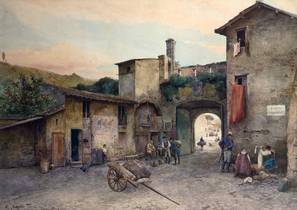Kikötői lovasság (Porta Cavalleggeri) Rómában a Roma sparita (Eltűnt Róma) sorozatból alkotó: Ettore Roesler Franz