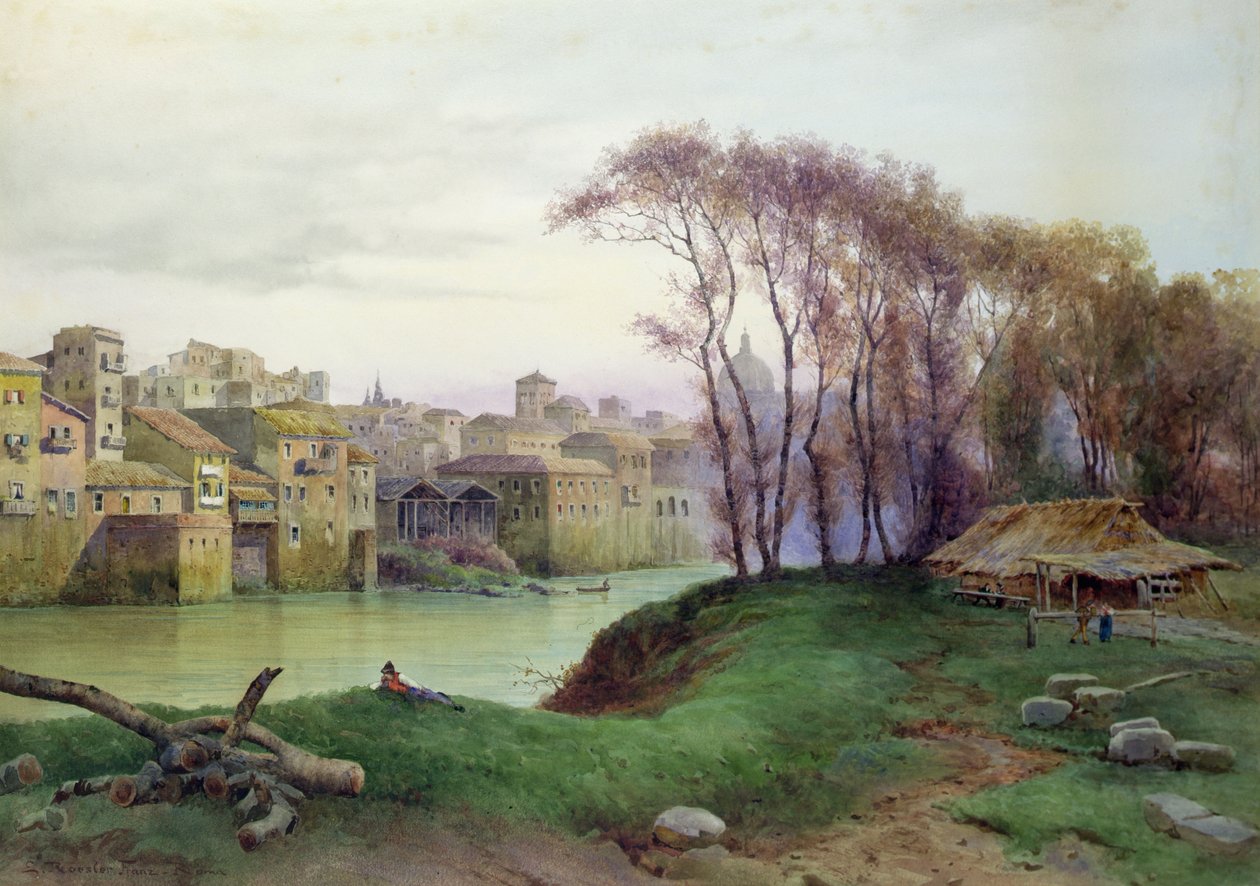 Kilátás a Prati di Castellora, Róma (akvarell papíron) alkotó: Ettore Roesler Franz