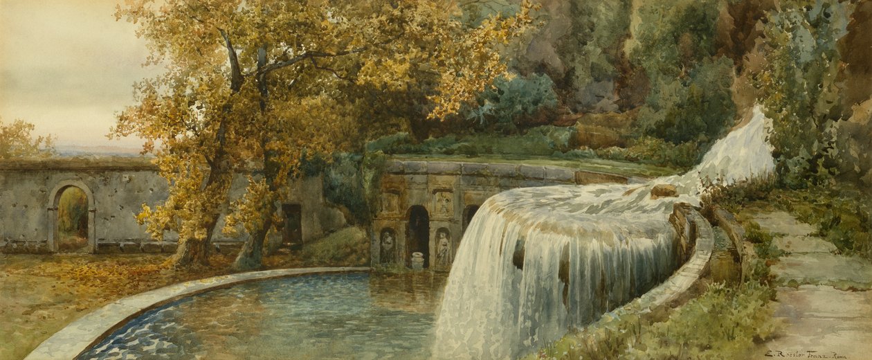Villa Deste, ősz (ceruza és akvarell) alkotó: Ettore Roesler Franz