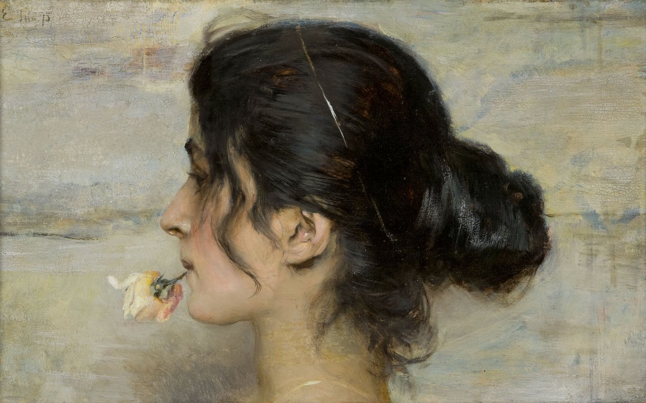 A rózsával az ajkai között, 1895. alkotó: Ettore Tito