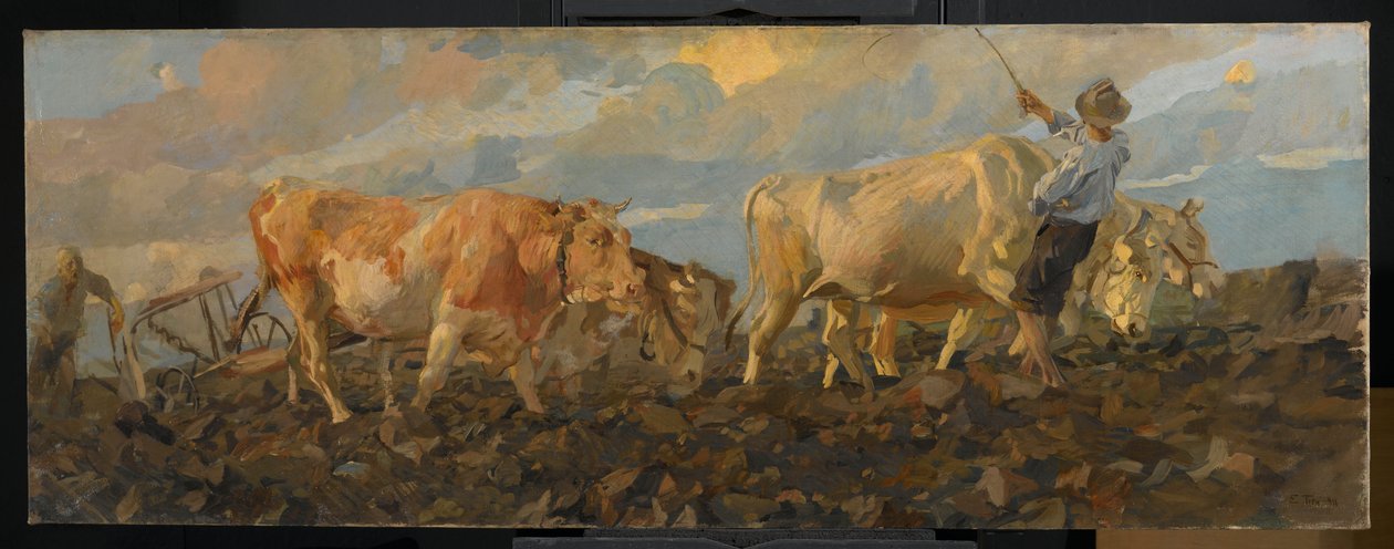 Ökörszántás, 1911 (olaj, vászon) alkotó: Ettore Tito