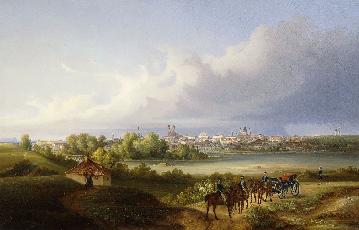 Kilátás Münchenre és az Isar folyóra, 1838 alkotó: Eugen Adam