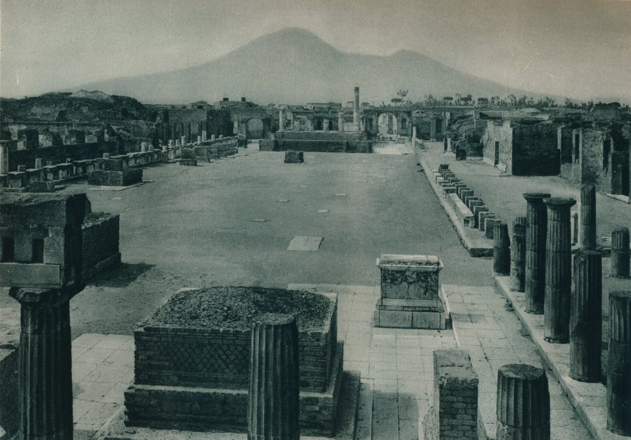 Kilátás a fórumra a Vezúvdal a távolban, Pompeii, Olaszország, 1927 alkotó: Eugen Poppel