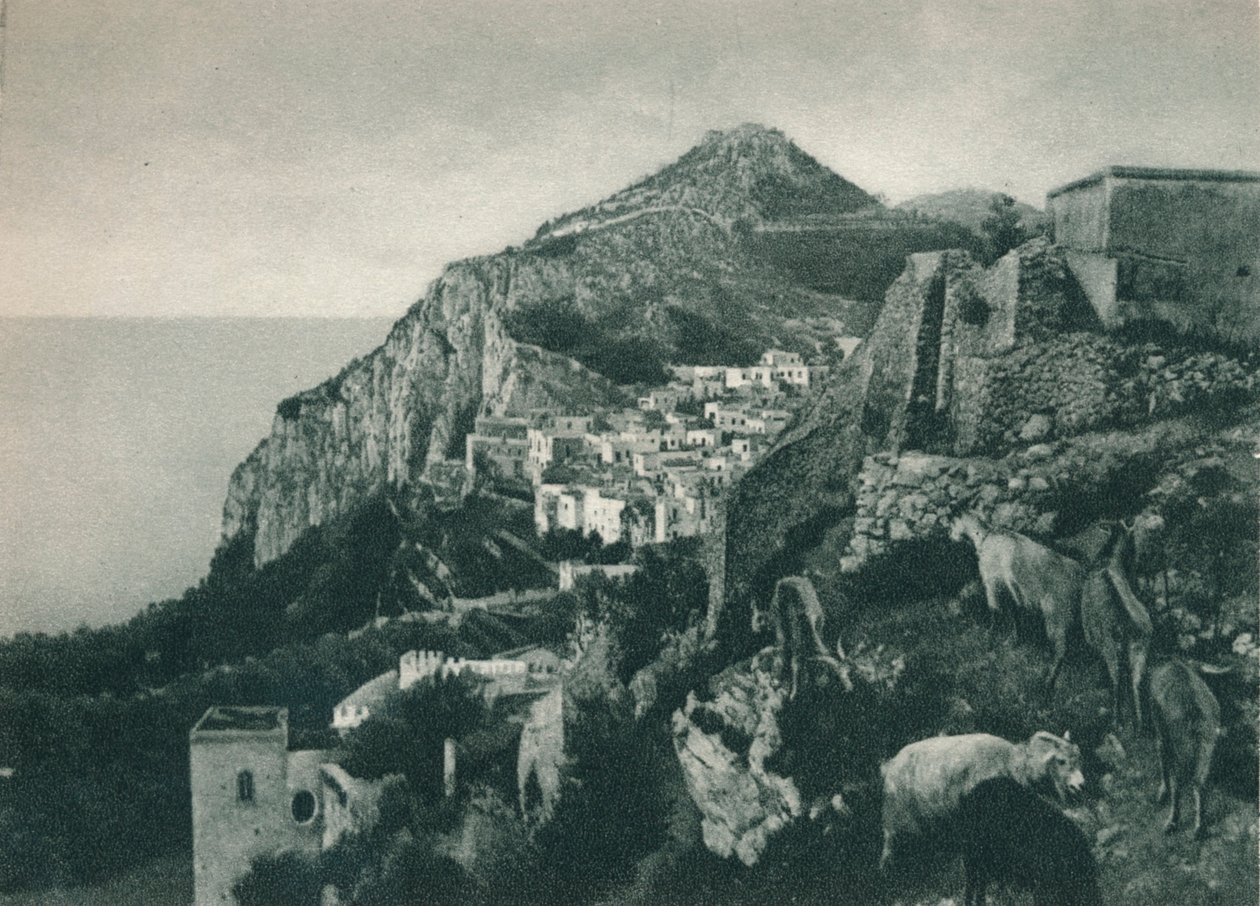 Kilátás a tengerre Monte Solaro-val, Capri, Olaszország, 1927 alkotó: Eugen Poppel