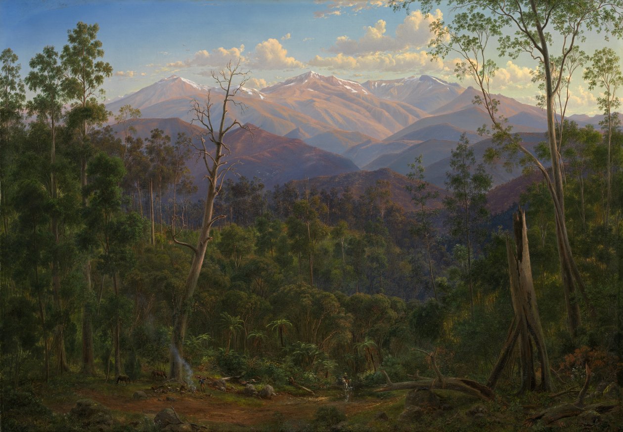 Kosciusko -hegy, a viktoriánus határtól (Mount Hope Ranges) alkotó: Eugene von Guérard