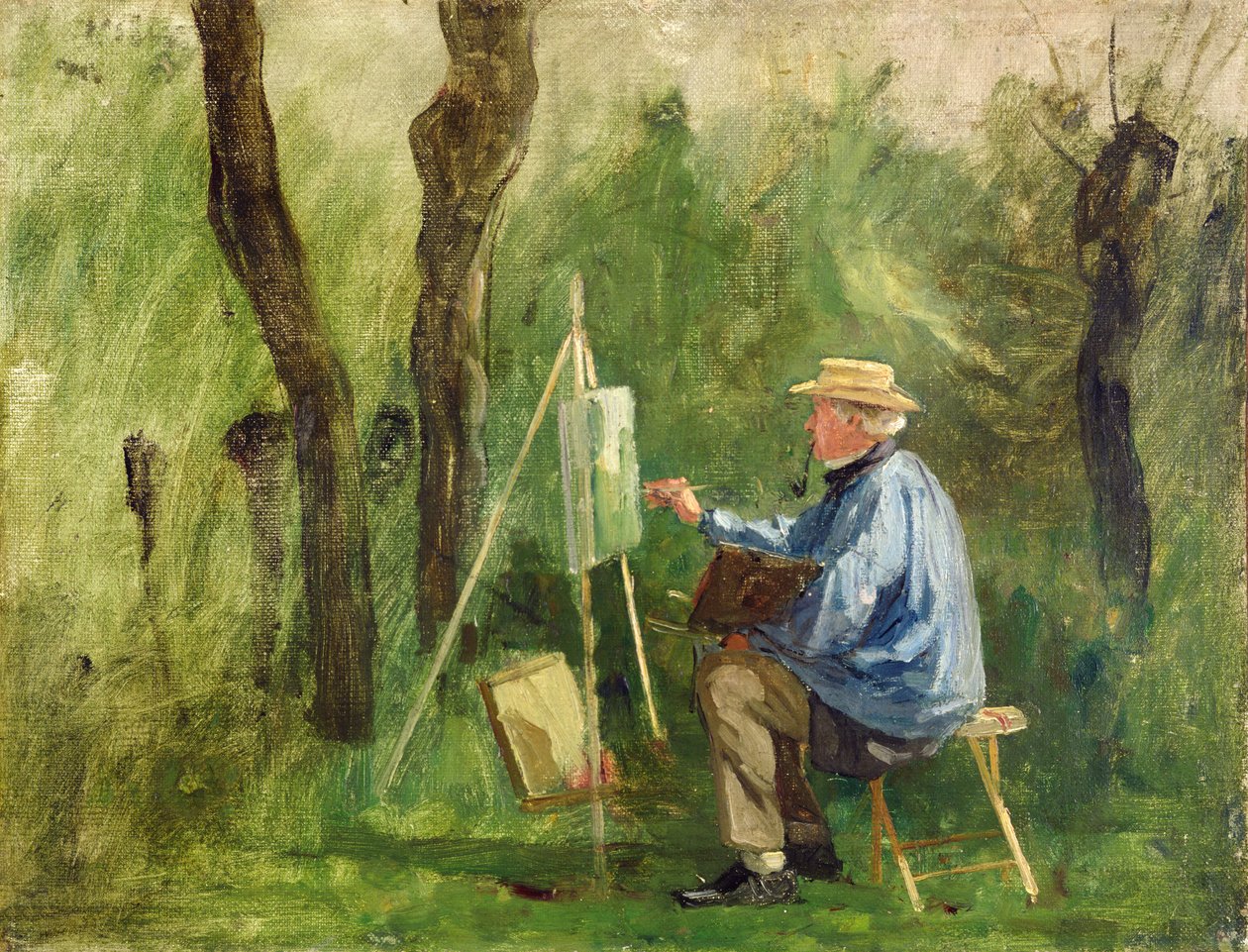 Corot a festőállványánál, Crecy-en-Brie, 1874 alkotó: Eugene Decan
