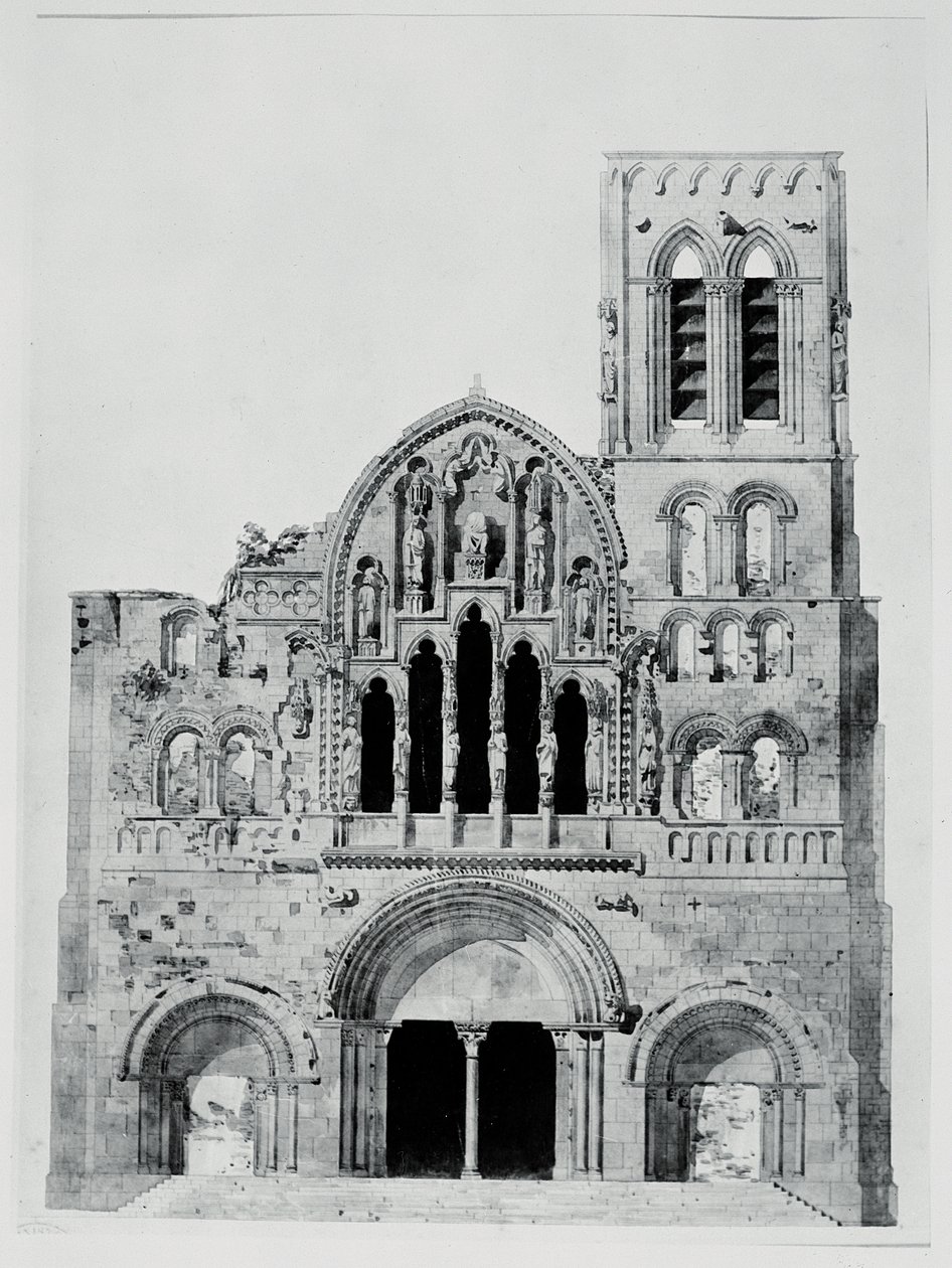 La Madeleine de Vezelay homlokzata (toll és tinta, wc, papír) alkotó: Eugene Emmanuel Viollet le Duc