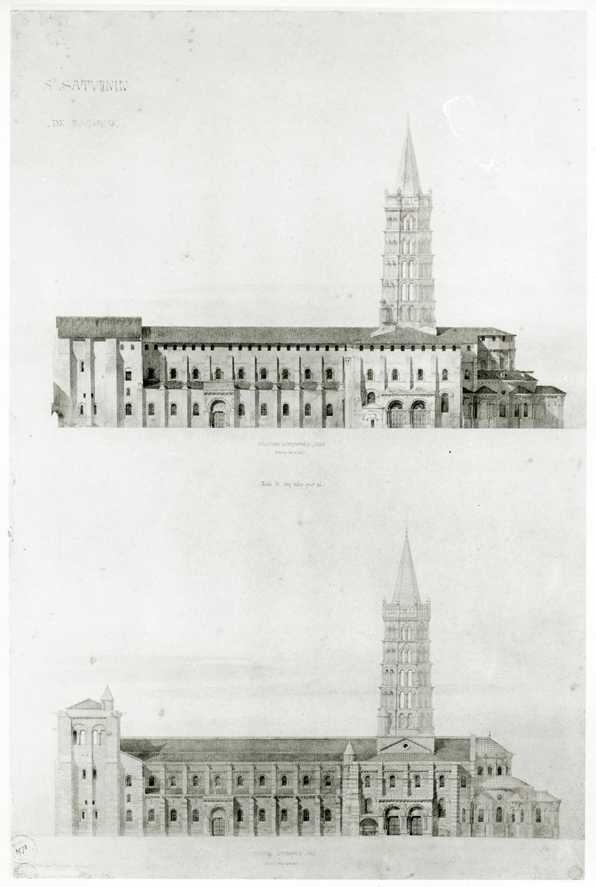 Szent Sernin bazilika, Toulouse (ceruza és wc, papír) alkotó: Eugene Emmanuel Viollet le Duc