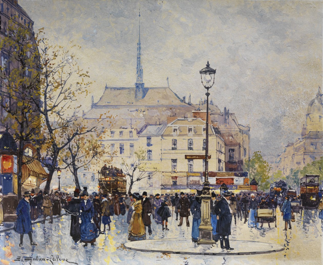 Párizsi utcakép alkotó: Eugene Galien Laloue