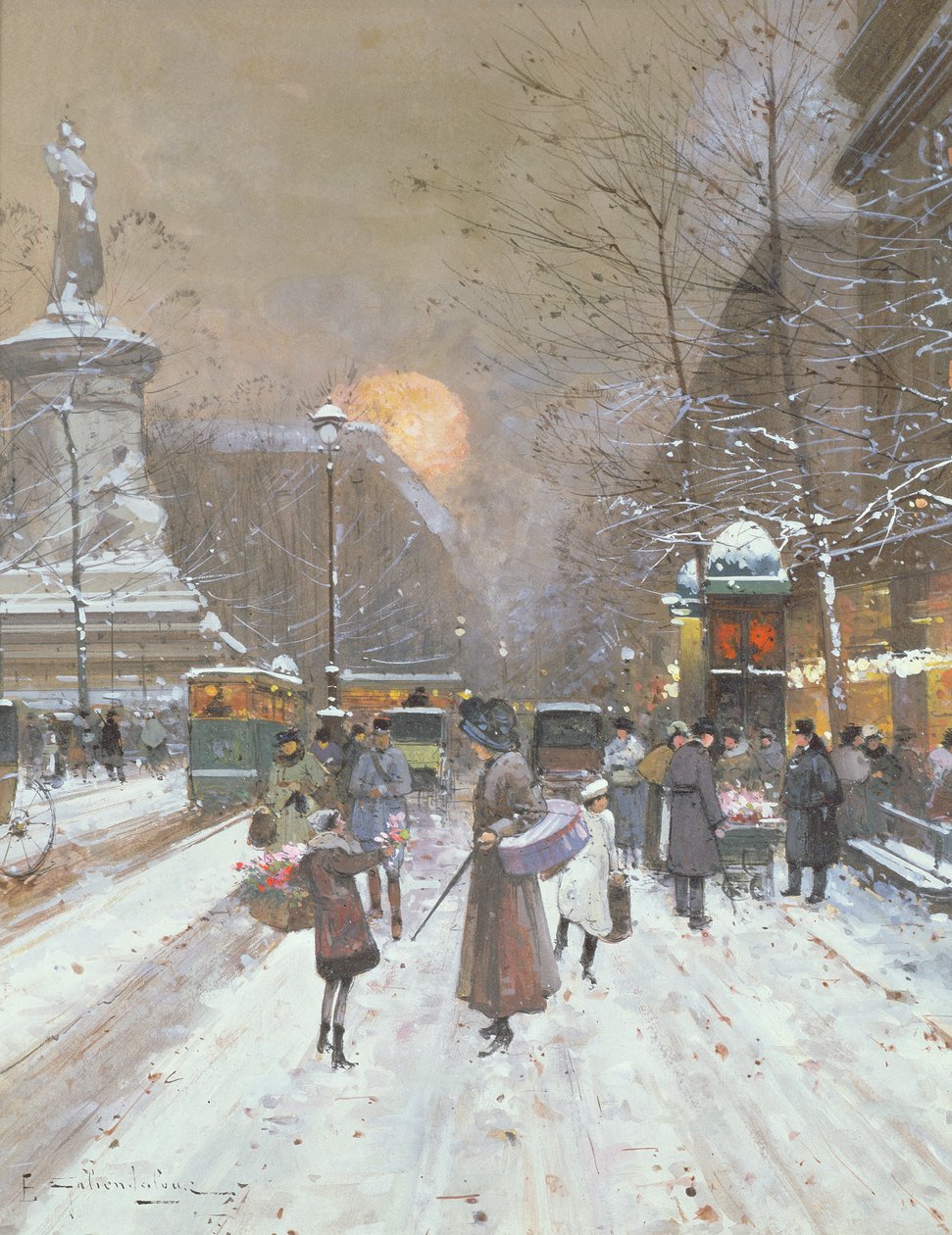Párizsi hójelenet alkotó: Eugene Galien Laloue