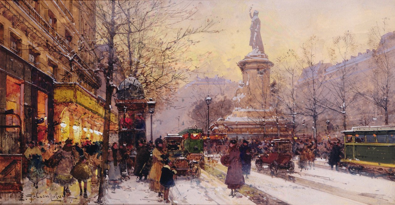 Téli párizsi utcakép alkotó: Eugene Galien Laloue