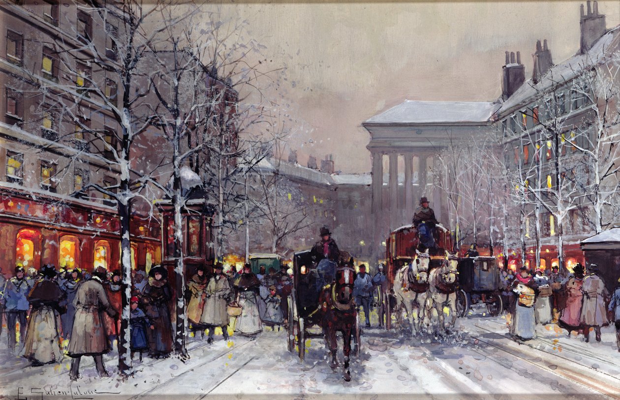 Egy párizsi téli jelenet alkotó: Eugene Galien Laloue