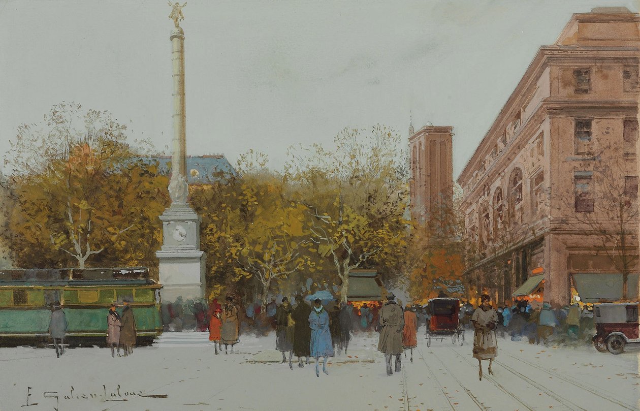 Párizs, La Place du Chatelet. alkotó: Eugene Galien Laloue