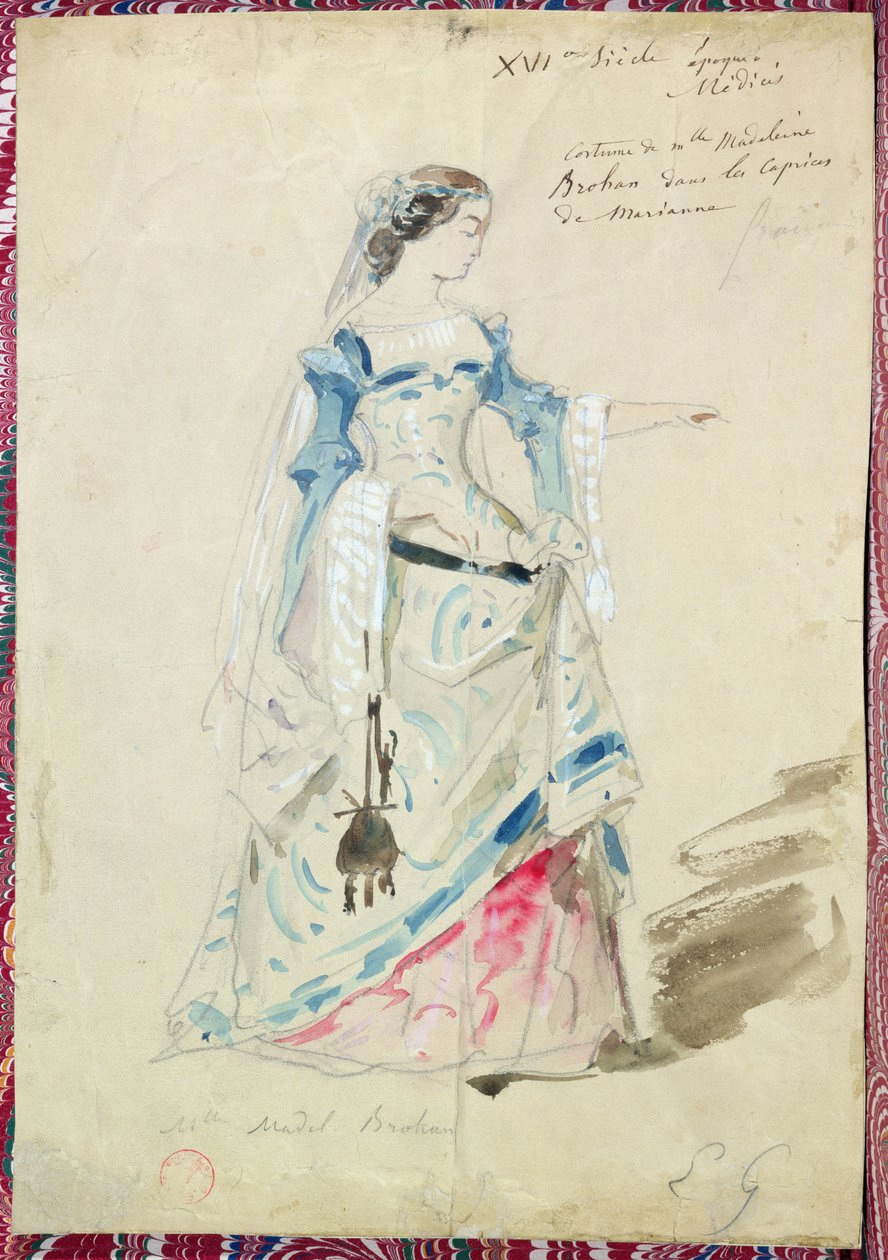 Jelmezterve Mlle Madeleine Brohantnak (1833-1900) Marianne szerepére Alfred de Musset (1810-57) „Les Caprices de Marianne” című művében, 1851 alkotó: Pierre François Eugène Giraud